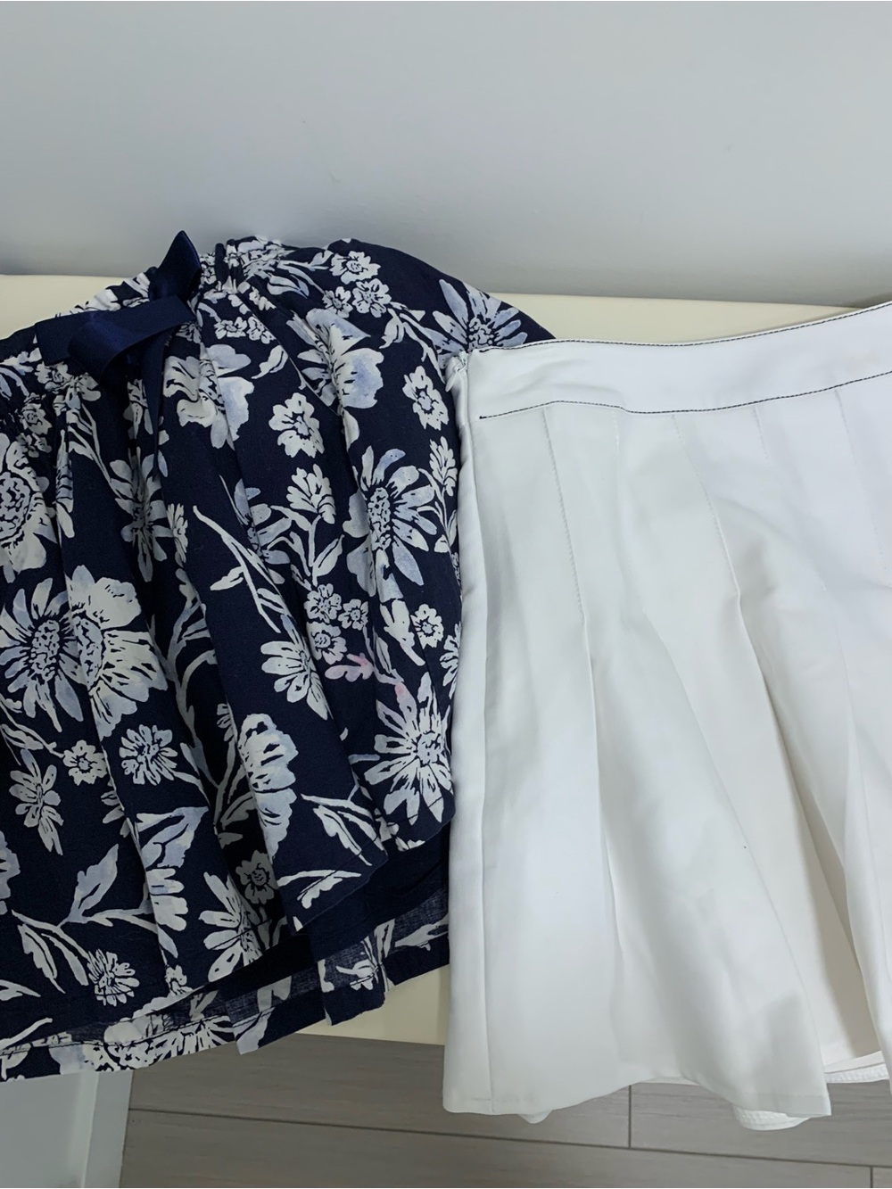 SHEIN Navy Floral Skirt & White Pleated Mini Skirt Set